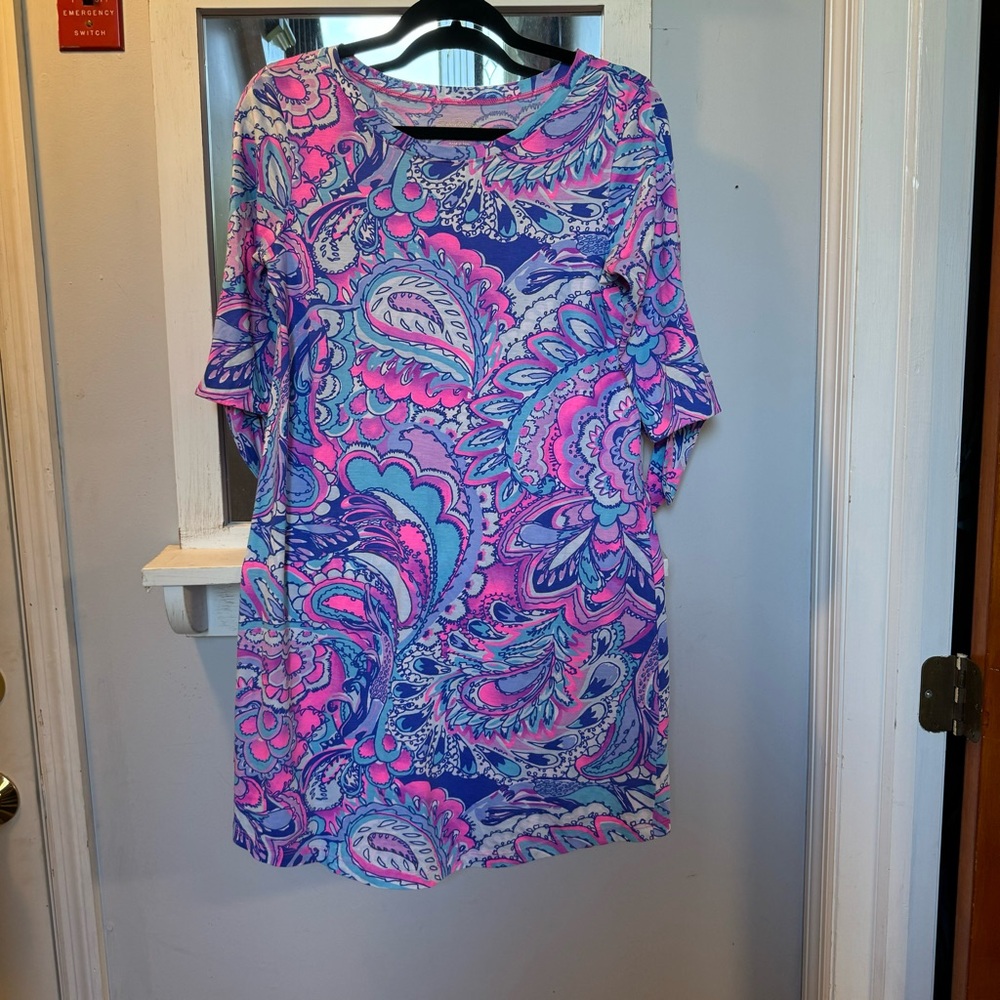 Lilly Pulitzer Preston T-Shirt Dress Pink Tropics Mermaids Call Size Small